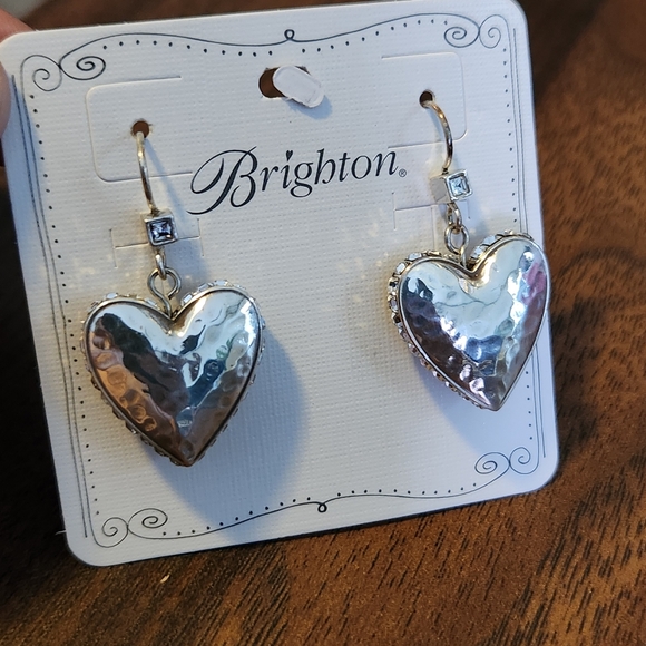 BRIGHTON SPECTRUM crystal shiny puffy silver heart earrings love Bling Jewelry - Picture 2 of 7
